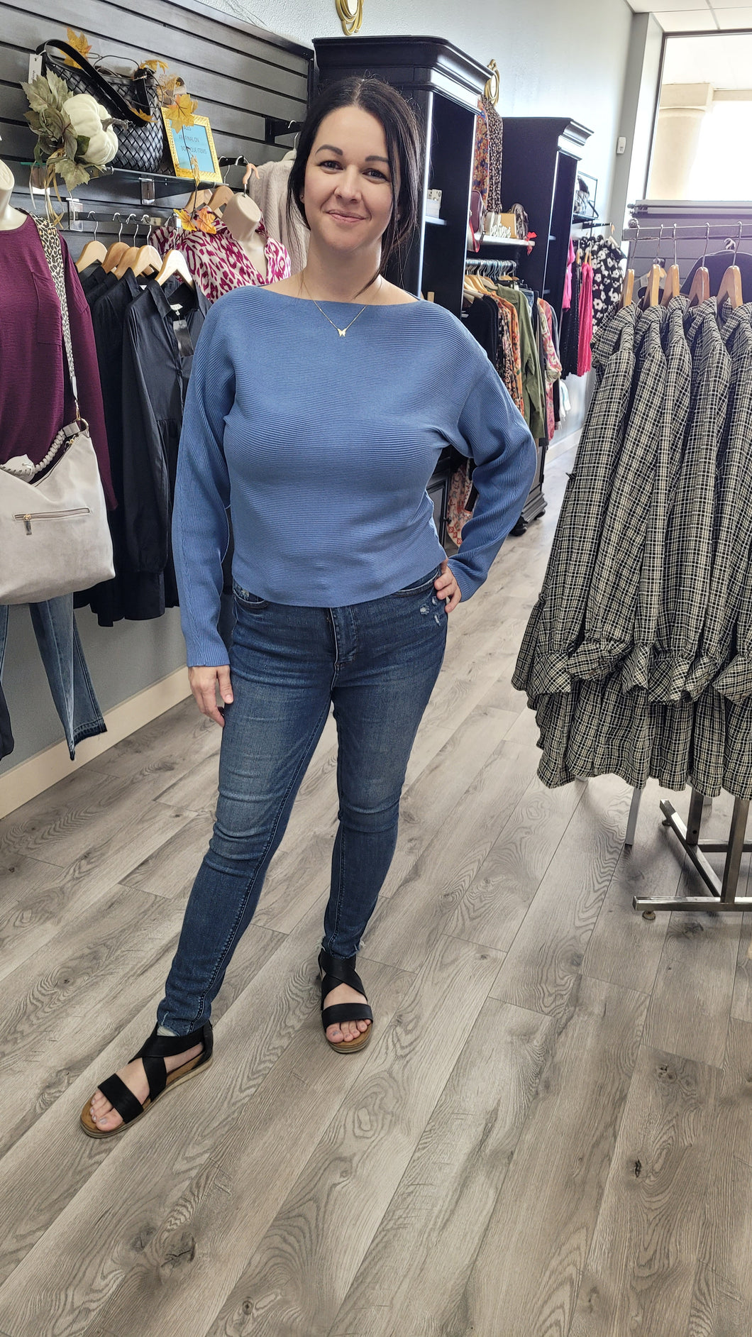 DOUBLE ZERO ribbed boat neck sweater