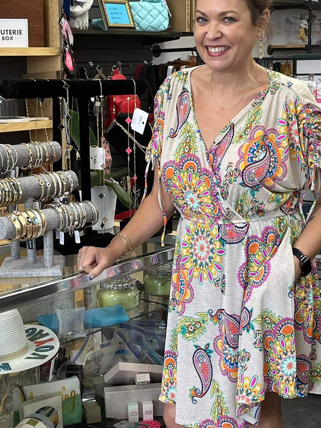 Onetheland Paisley V neck  dress with shorts under