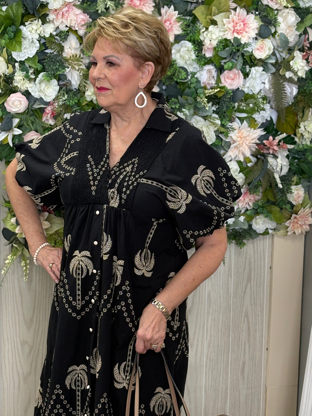 Umgee Black & Tan palm tree dress