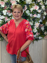 Load image into Gallery viewer, Umgee Linen Split Neck/ Embroidered Sleeves
