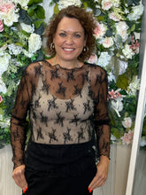 Load image into Gallery viewer, Grace&amp;Emma Lace Floral Black Long Sleeve Top
