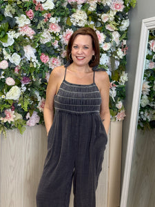 J.NNA Black Acid Wash Romper