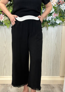 Umgee wide leg linen crop pant raw hem