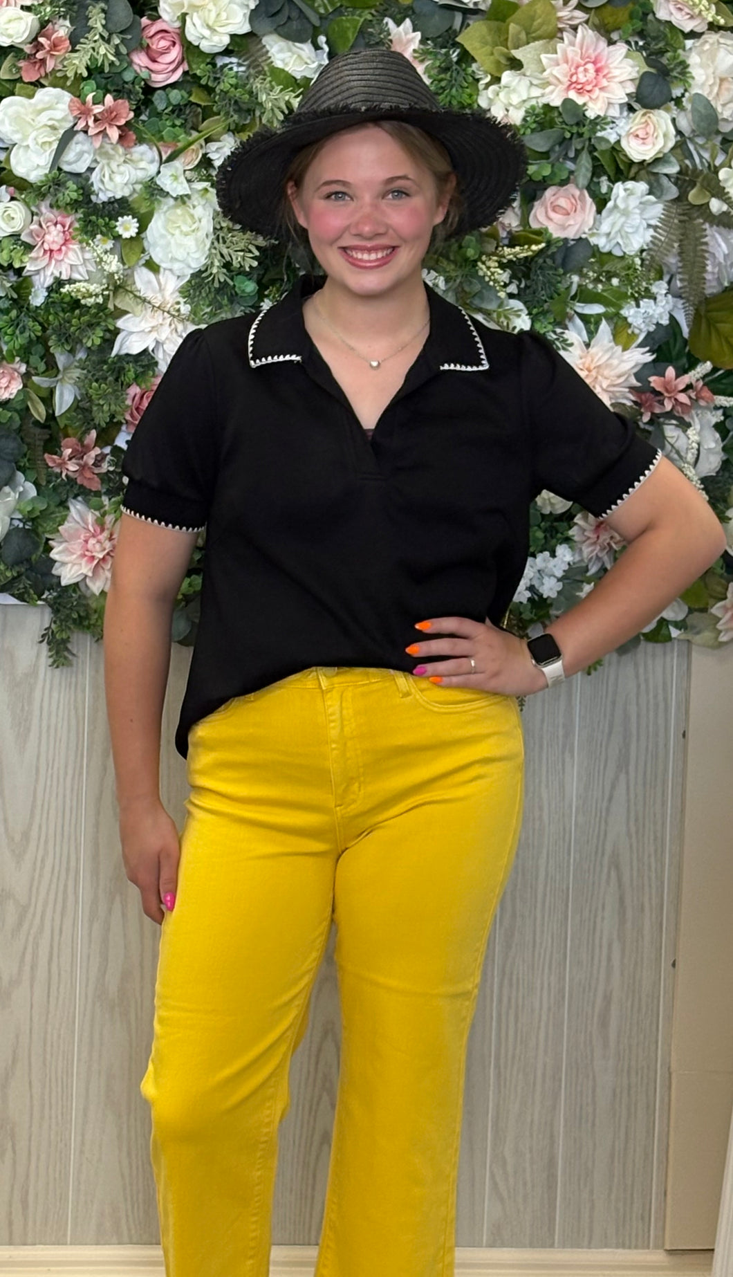 Judy Blue HW Yellow braided waistband crop
