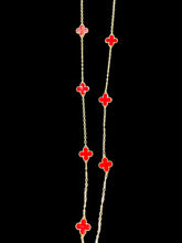 Load image into Gallery viewer, Long Gold and Red Clover Necklace
